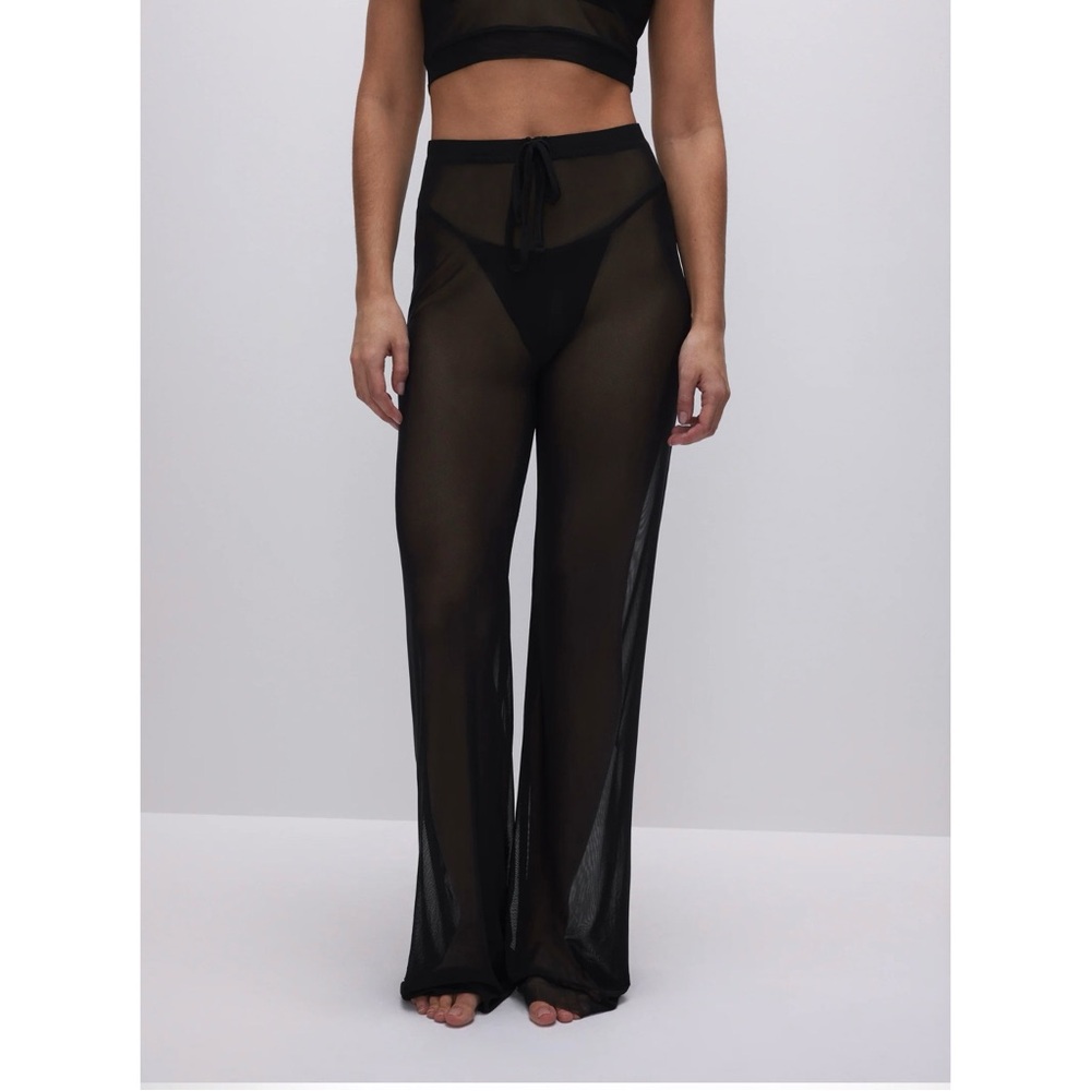 Good American Sheer Black Wide-Leg Pants